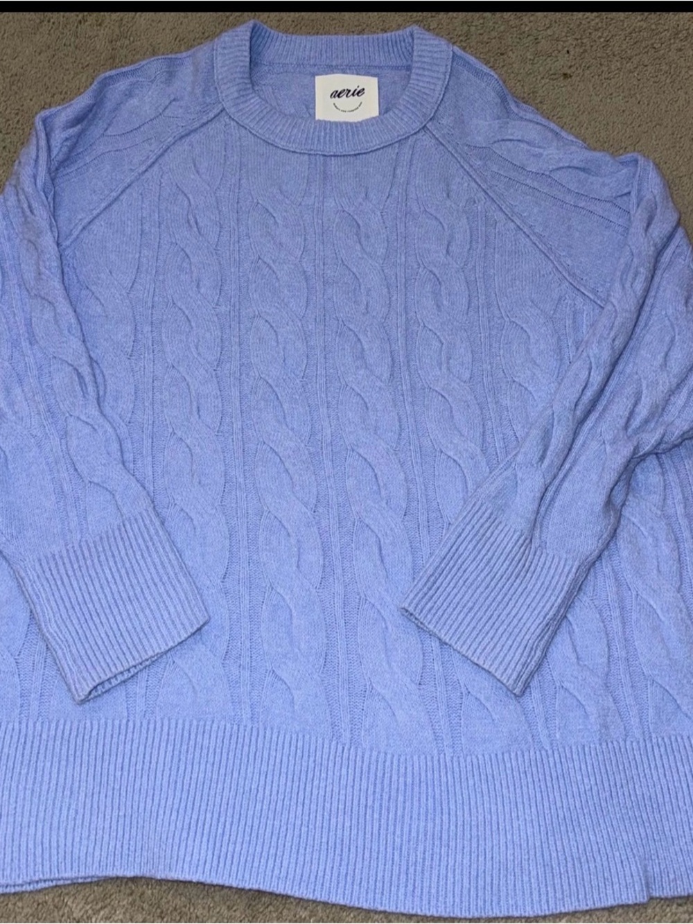aerie Women’s Cable Knit Crewneck Sweater - Periwinkle Blue